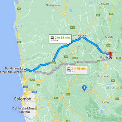 Colombo Airport Taxi Service - Colombo International Airport to Kandy City transfer Google map