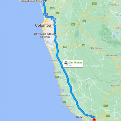 Colombo International Airport to Ahangama Transfer - Google Map Rout
