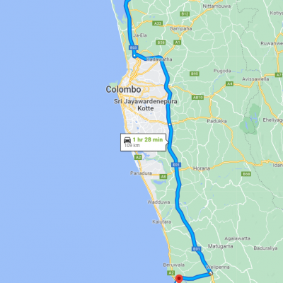 Colombo International Airport To Bentota Drop - Google Map Rout