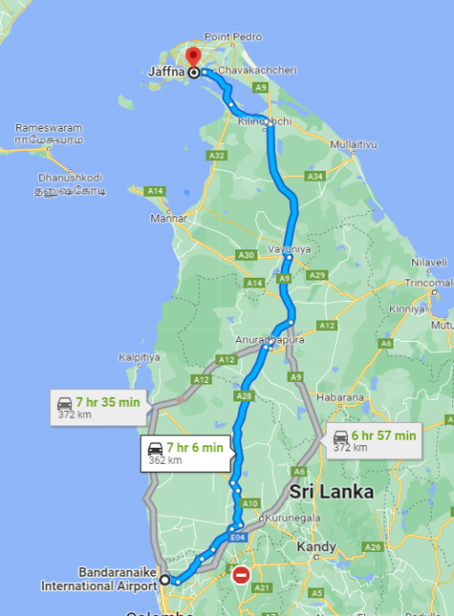 Colombo Airport to Jaffna Transfer