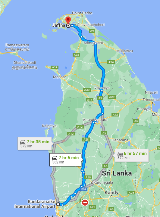 travel from colombo to jaffna