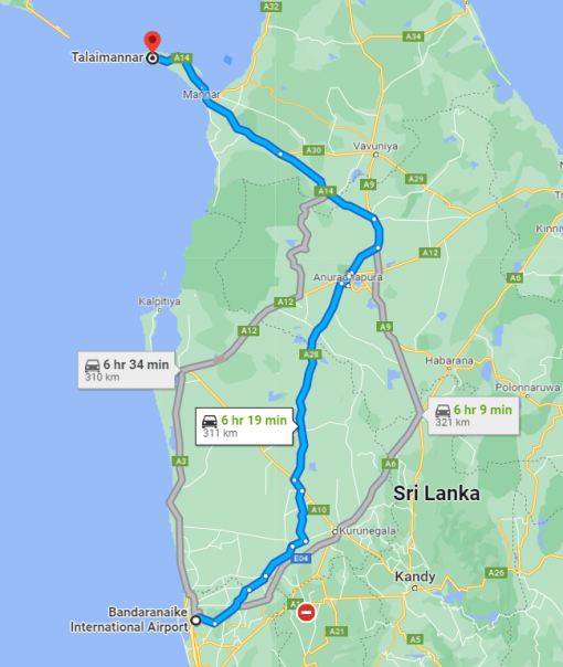 Colombo Airport to Talaimannar Transfer