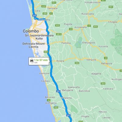 Colombo International Airport to Ambalangoda Transfer - Google Map Rout